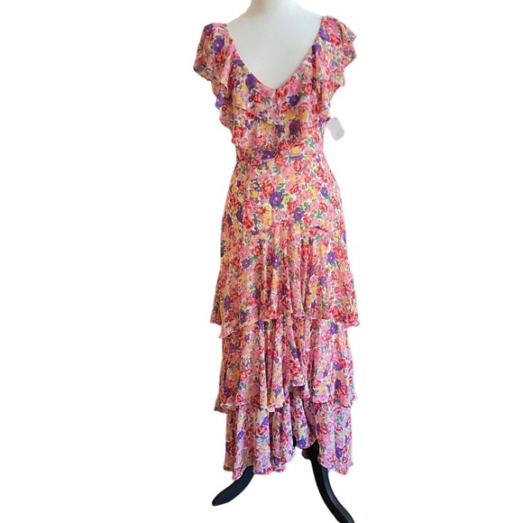 NWT WAYF Chelsea Tiered Ruffle Maxi Dress Rainbow Carnations Size Small Tiered - Picture 6 of 16